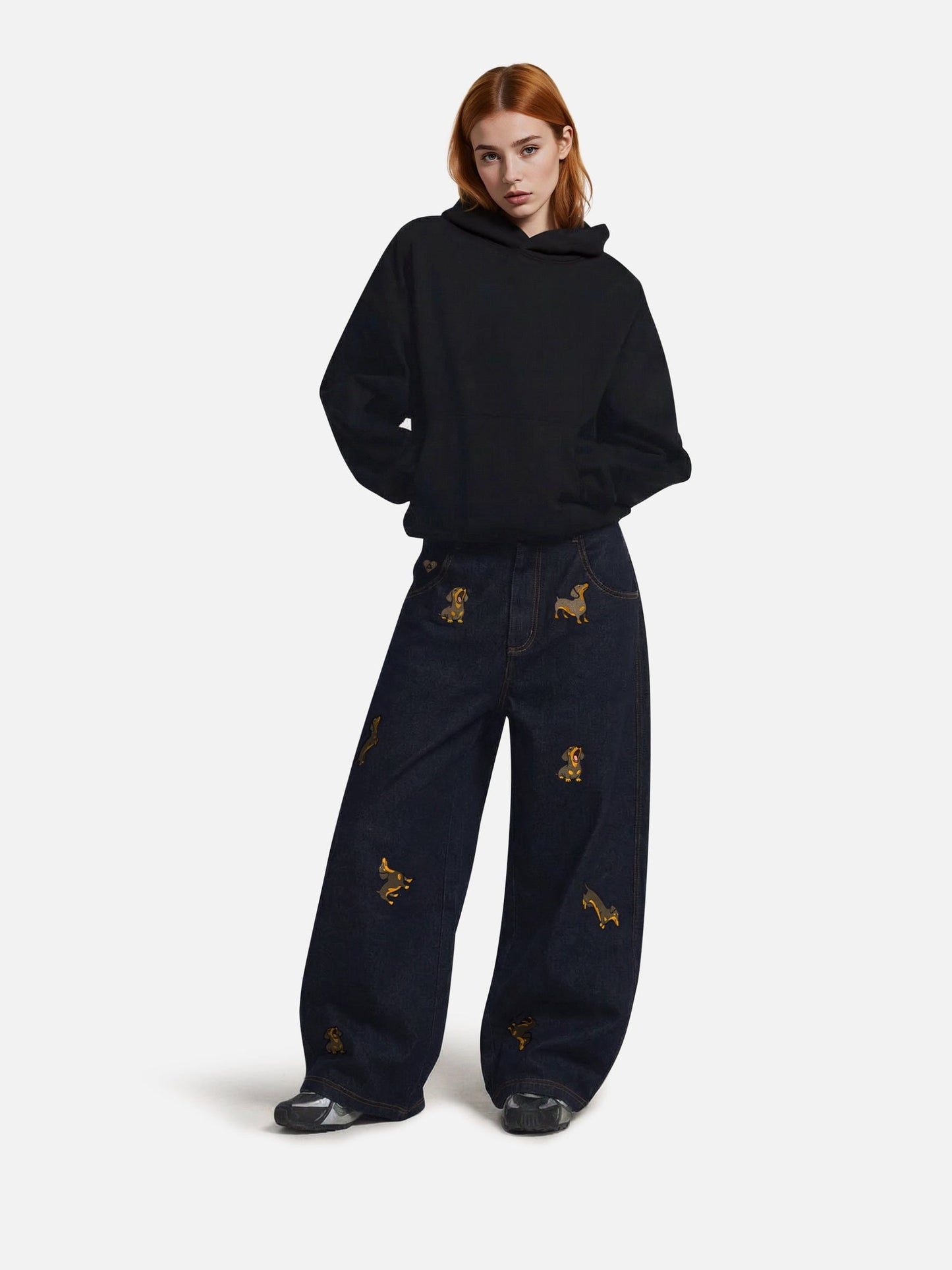 [Pre-Order] Aelfric Eden Dachshund Embroidered Baggy Jeans