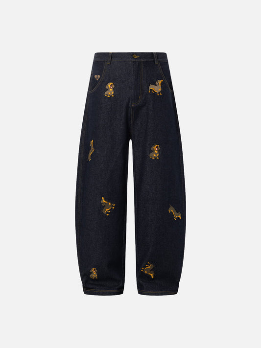 [Pre-Order] Aelfric Eden Dachshund Embroidered Baggy Jeans