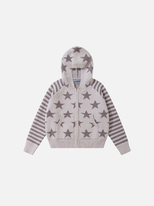 Aelfric Eden Boxy Star Pattern Knit Zip Up Hoodie