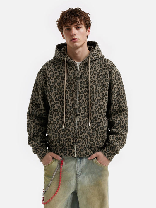 Aelfric Eden Boxy Leopard Zip Up Hoodie