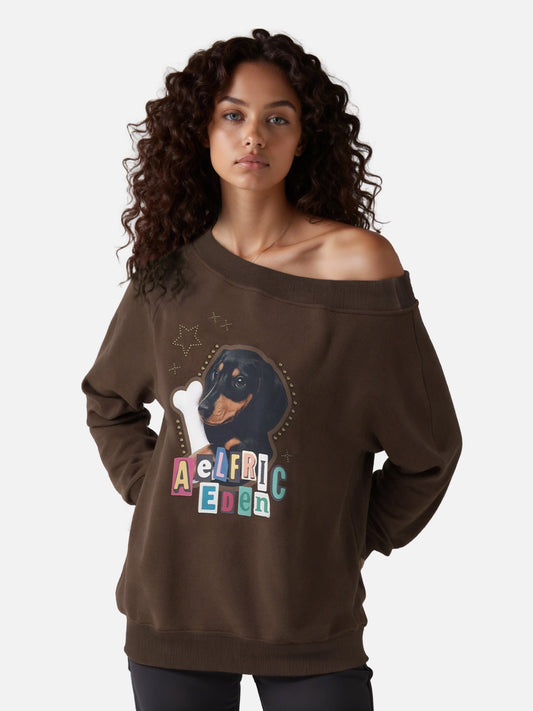 [Pre-Order] Aelfric Eden Dachshund Off-The-Shoulder Sweatshirt