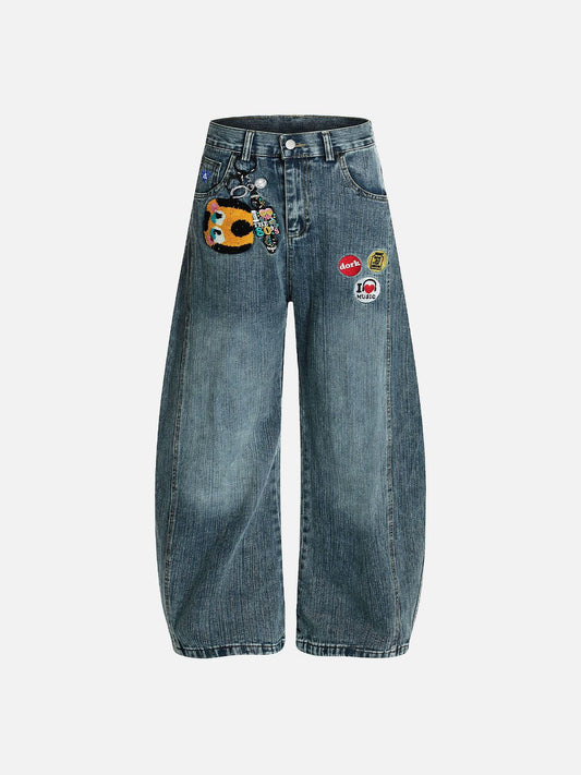 Aelfric Eden   Embroidery Baggy Barrel Jeans